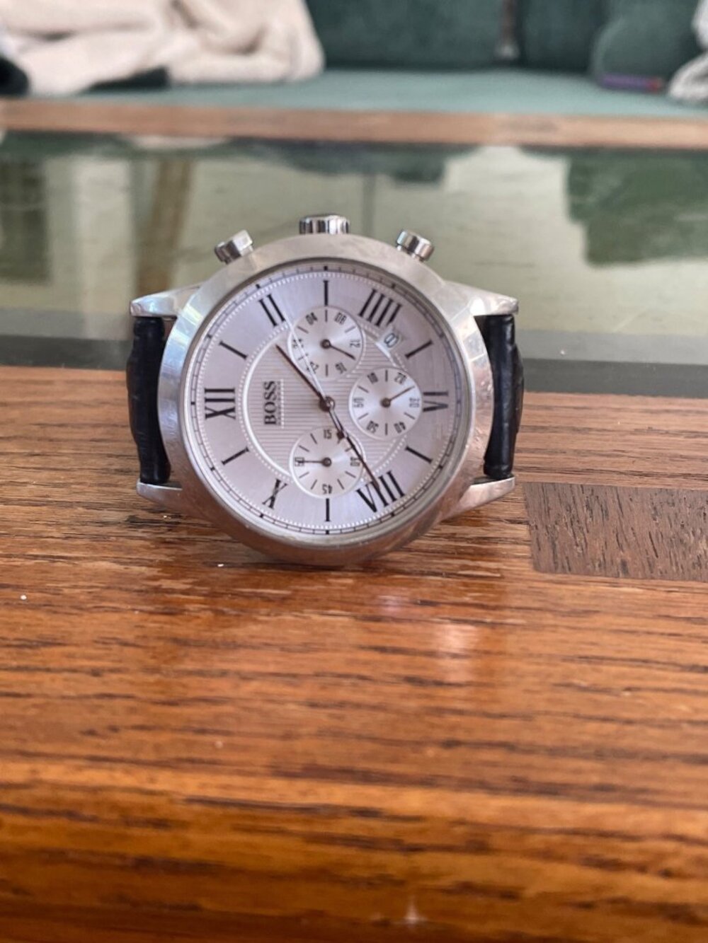 Hugo Boss Mens Stainless Steel Watch With Black Leather Strap 1512573